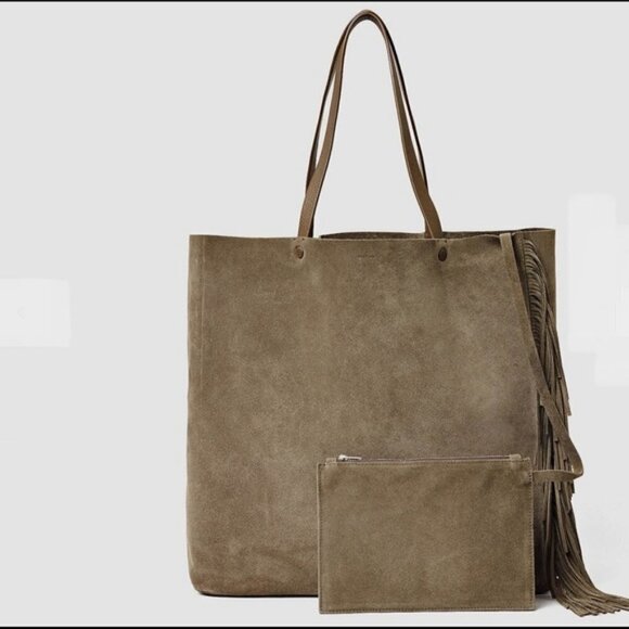All Saints Club Lea Fringe Tote, Khaki Olive - Picture 4 of 14